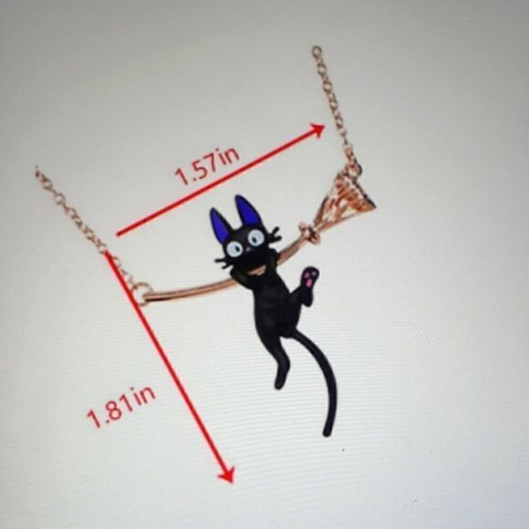 New Studio Ghibli Kiki's Delivery Service Jiji Hanging On Broom Necklace New… - Picture 8 of 9
